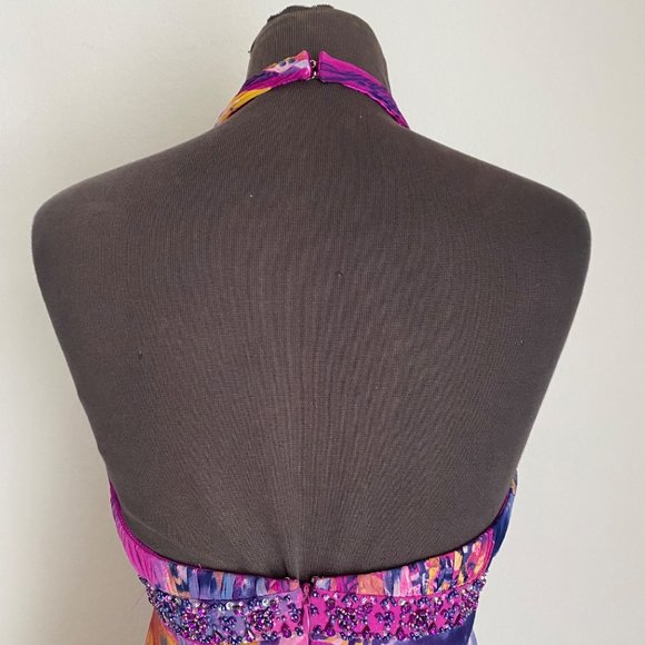 Cache sz 6 Halter 100% Silk backout v neck fit & flare midi cocktail dress - Picture 6 of 9